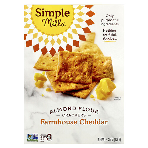 Simple Mills Almond Flour Crackers, Farmhouse Cheddar, 4.25 oz (120 g)