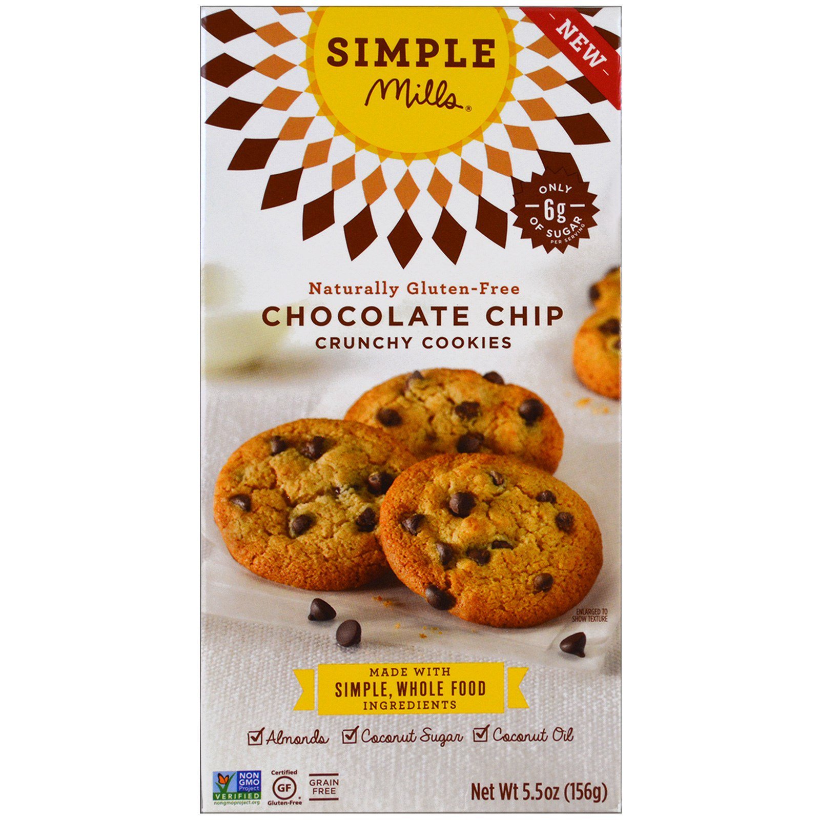 Simple Mills, Naturally Gluten-Free, Crunchy Cookies, Chocolate Chip, 5 ...