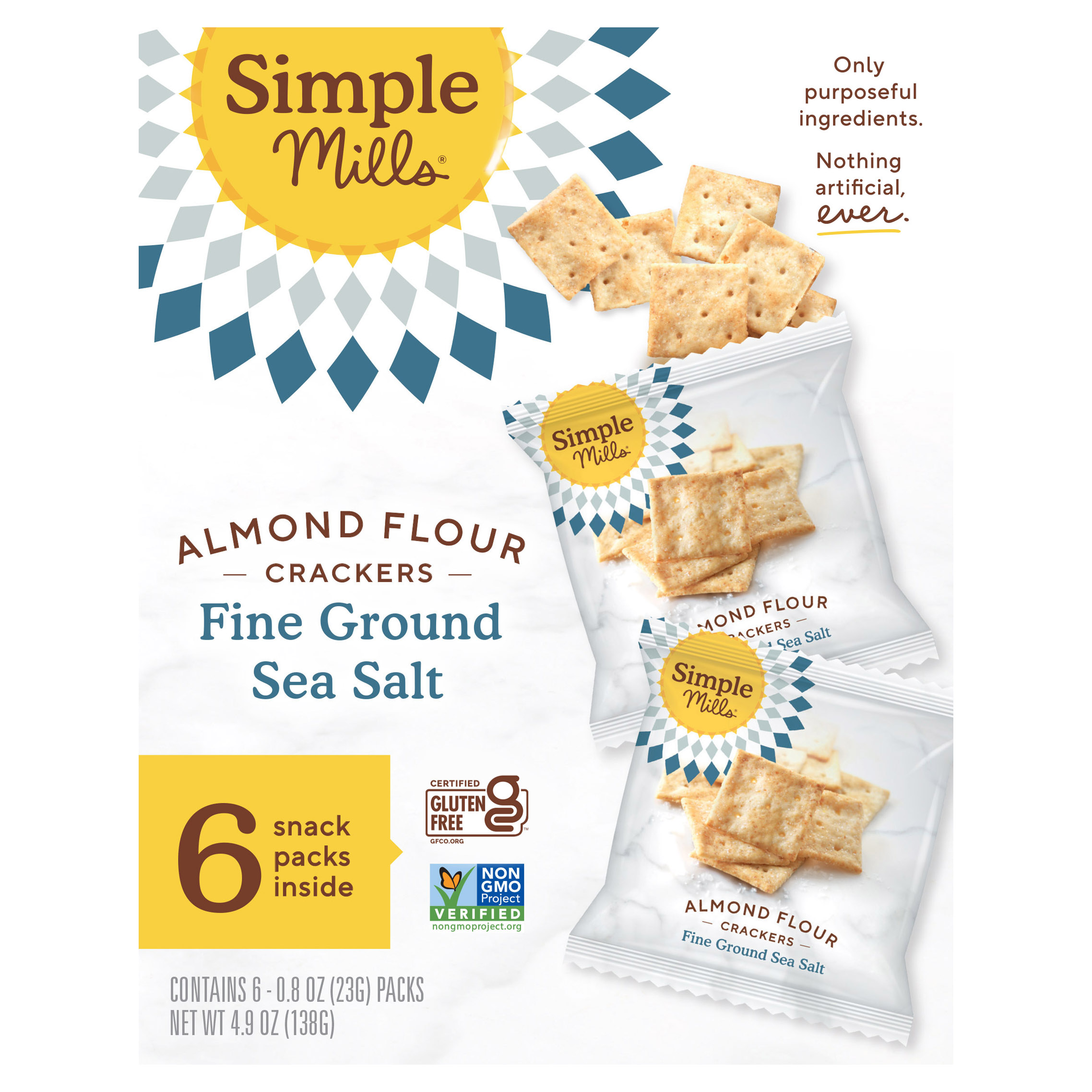 Simple Mills, Almond Flour Crackers, Fine Ground Sea Salt, 6 Packs, 0.8