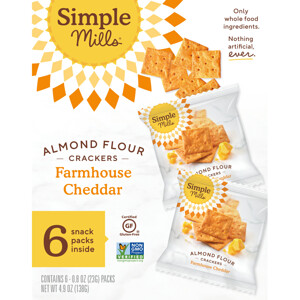Simple Mills, Naturally Gluten-Free, Almond Flour Crackers, Farmhouse Cheddar, 6 Packs, 0.8 oz (23 g) Each отзывы покупателей