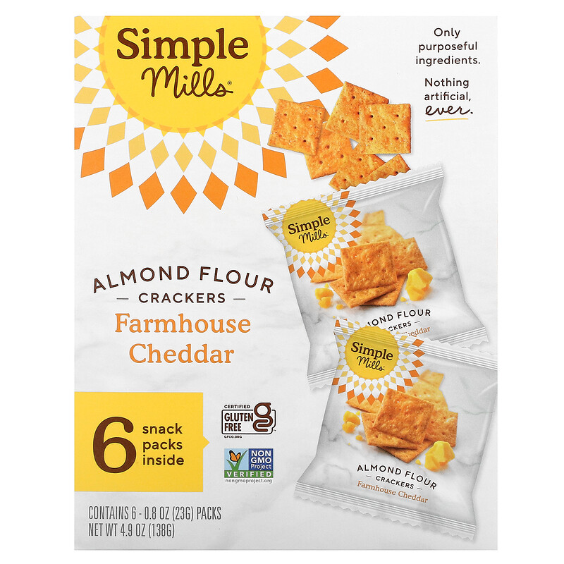 Simple Mills, Almond Flour Crackers, Farmhouse Cheddar, 6 Packs, 0.8 oz (23 g) Each iHerb
