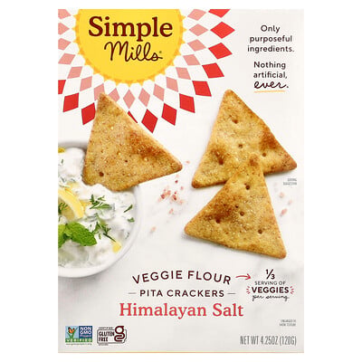 Simple Mills, Veggie Flour Pita Crackers, Himalayan Salt, 4.25 oz (120 g)