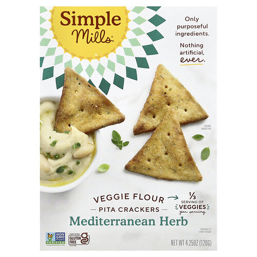 Simple Mills, Veggie Flour Pita Crackers, Mediterranean Herb, 4.25 oz (120 g)