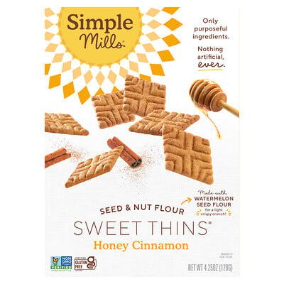 

Simple Mills, Seed & Nut Flour, Sweet Thins, Honey Cinnamon, 4.25 oz (120 g)