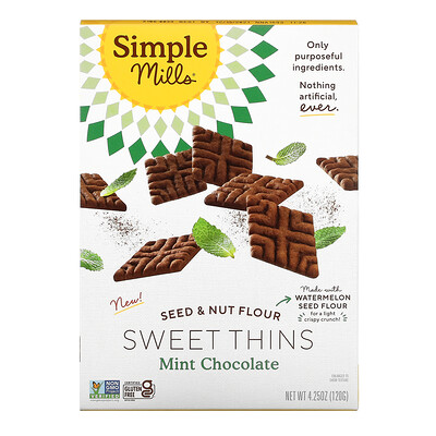 Simple Mills Seed & Nut Flour, Sweet Thins, мятный шоколад, 120 г (4,25 унции)