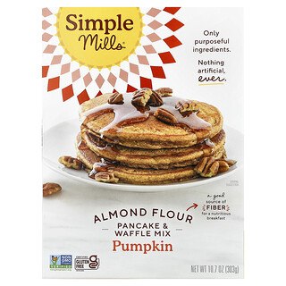 Simple Mills, Mezcla de harina de almendras para panqueques y waffles, Calabaza, 303 g (10,7 oz)