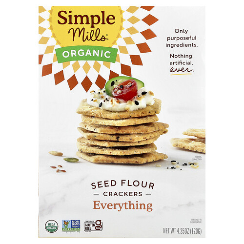 Simple Mills Organic Seed Flour Crackers, Everything, 4.25 oz (120 g)