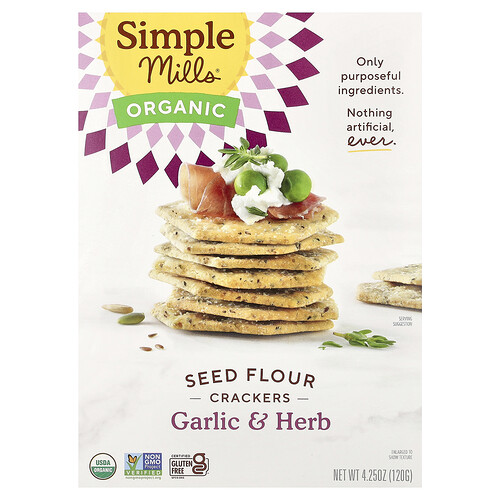 Simple Mills, Organic Seed Flour Crackers, Garlic & Herb, 4.25 oz (120 g)