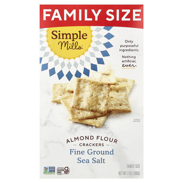 Simple Mills Almond Flour Crackers, Fine Ground Sea Salt, 7 oz (199 g)