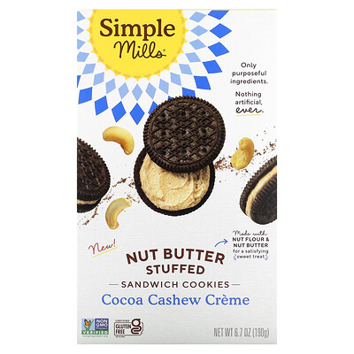 

Simple Mills Nut Butter Stuffed Sandwich Cookies Cocoa Cashew Creme 6.7 oz (190 g)