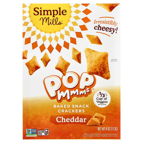 Simple Mills Gluten-Free Pop Mmms Veggie Flour Baked Crackers Cheddar, 113g