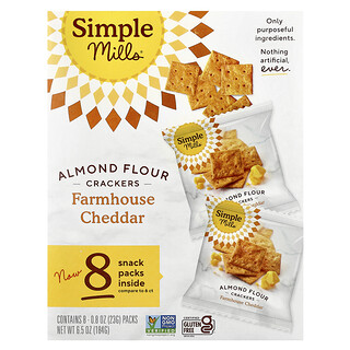 Simple Mills, Almond Flour Crackers, Farmhouse Cheddar, 8 Packs, 0.8 oz (23 g) Each
