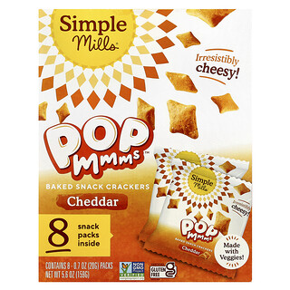 Simple Mills, Galletas saladas horneadas PopMmms™, Cheddar, 8 paquetes, 20 g (0,7 oz) cada uno