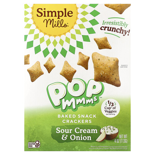 Simple Mills, Pop Mmms™, Baked Snack Crackers, Sour Cream & Onion, 4 oz (113 g)