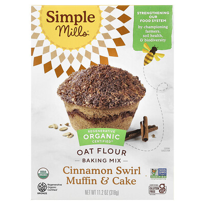 Simple Mills, Harina de avena orgánica, Mezcla para pasteles y magdalenas, Remolino de canela, 318 g (11,2 oz)