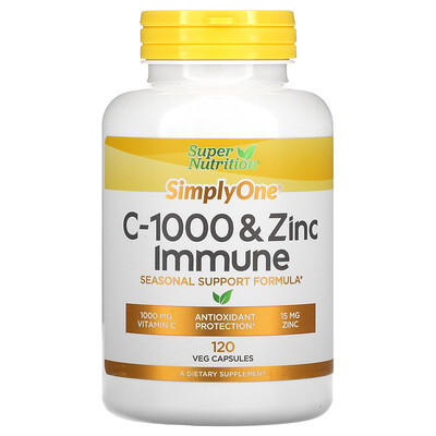 

Super Nutrition SimplyOne, C-1000 и цинк для иммунитета, 120 вегетарианских капсул