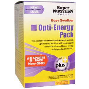 Super Nutrition, Набор Opti-Energy, мультивитаминно-минеральная добавка, без железа, 90 пакетиков по 4 таблетки