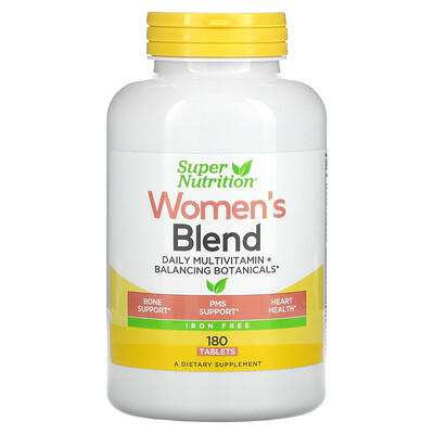 

Super Nutrition Women's Blend Daily Multivitamin Plus Balancing Botanicals Iron Free 180 Tablets