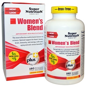 Super Nutrition, Мультивитаминный комплекс для женщин, без железа, 180 таблеток