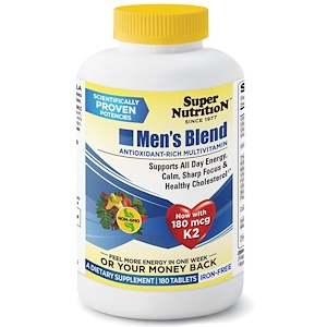 Super Nutrition, Men's Blend, богатые антиоксидантами мультивитамины для мужчин, без железа, 180 таблеток