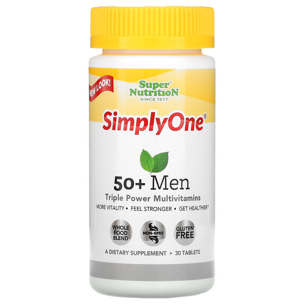 Super Nutrition, SimplyOne, Homens de mais de 50, Multivitamínico de Potência Tripla, 30 Comprimidos