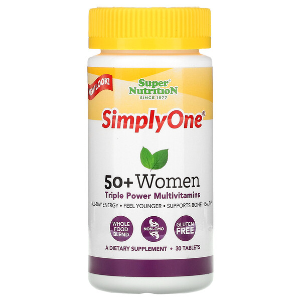 Super Nutrition‏, SimplyOne‏, מולטי-ויטמין בעוצמה משולשת לנשים בנות 50 פלוס, ללא ברזל, 30 טבליות