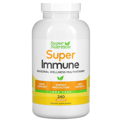 

Super Nutrition, Super Immune, Immune-Strengthening Multivitamin with Glutathione, Iron-Free, 240 Tablets