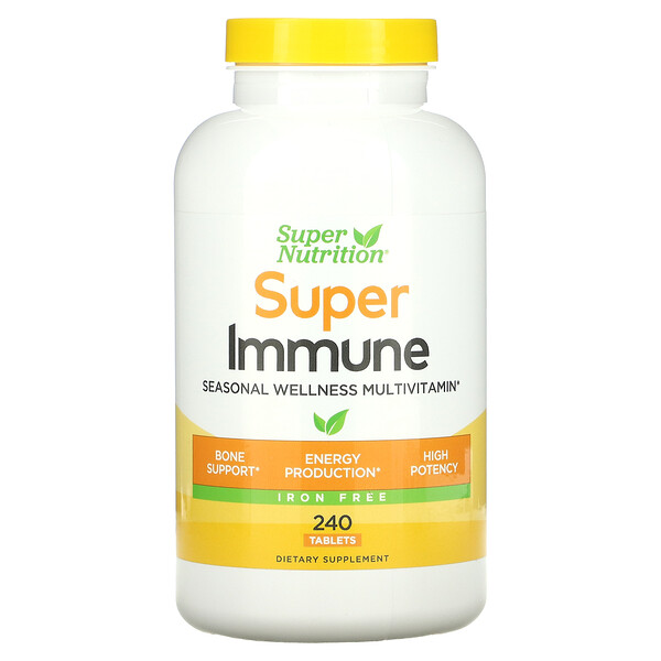 Super Nutrition, Super Immune, Immune-Strengthening Multivitamin with Glutathione, Iron-Free, 240 Tablets