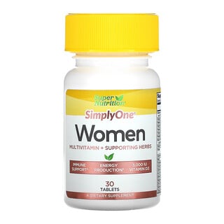 Super Nutrition, SimplyOne, Mujeres, Suplemento multivitamínico más hierbas de refuerzo, 30 comprimidos