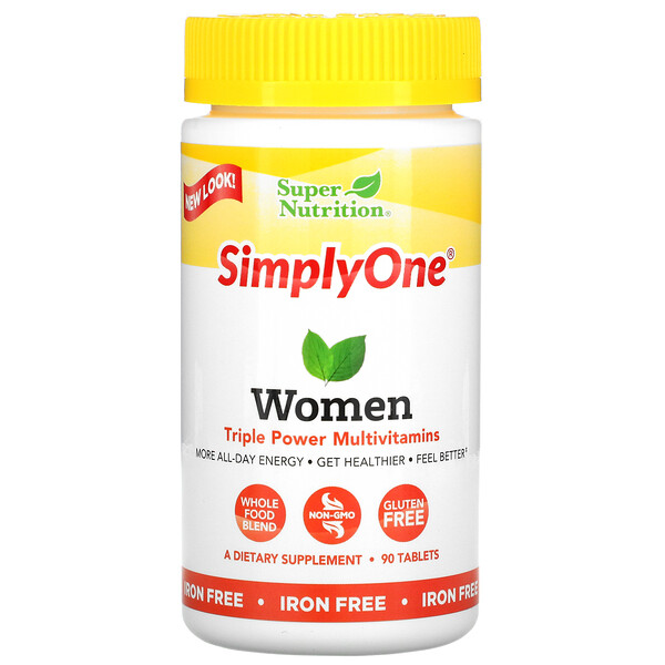 Super Nutrition‏, SimplyOne‏, מולטי-ויטמין בעוצמה משולשת לנשים, ללא ברזל, 90 טבליות