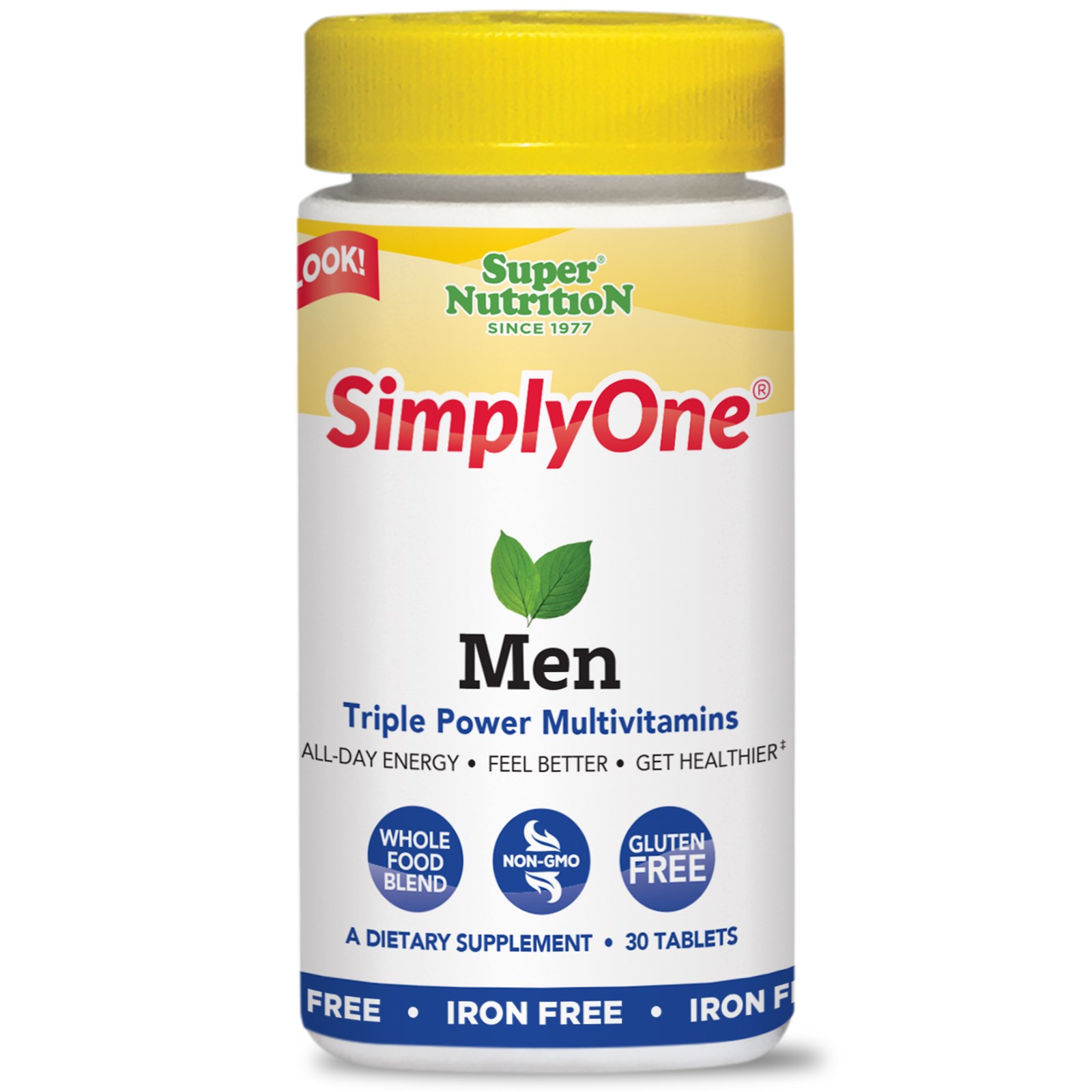 Super Nutrition, "SimplyOne", мультивитаминный комплекс тройной концентрации для мужчин, без железа, 30 таблеток
