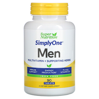 Super Nutrition, SimplyOne, 남성용, 종합비타민 & 건강 증진 허브, 철분 무함유, 90정