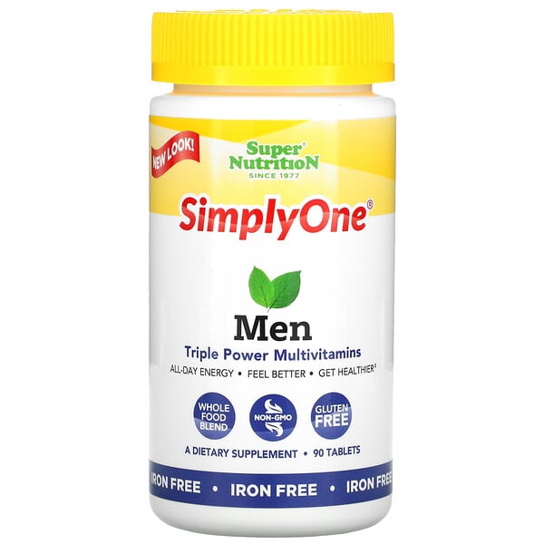 Super Nutrition, SimplyOne, Men, Triple Power Multivitamins, Iron Free, 90 Tablets