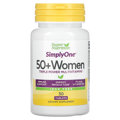 

Super Nutrition, SimplyOne, Women’s 50+ Triple Power Multivitamins, Iron Free, 30 Tablets