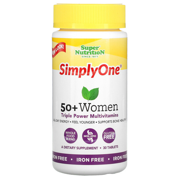 Super Nutrition‏, SimplyOne‏, מולטי-ויטמין בעוצמה משולשת לנשים בנות 50 פלוס, ללא ברזל, 30 טבליות