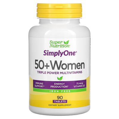

Super Nutrition, SimplyOne, Women’s 50+ Triple Power Multivitamins, Iron Free, 90 Tablets
