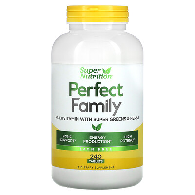 Super Nutrition Perfect Family, бодрящие мультивитамины, без железа, 240 вегетарианских пищевых таблеток