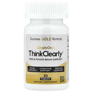Super Nutrition, SimplyOne®, Suplemento para pensar con claridad ThinkClearly con L-teanina, L-fenilalanina y L-glutamina, 30 comprimidos