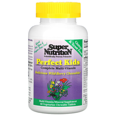Super Nutrition Perfect Kids, мультивитаминный комплекс для детей, вкус лесных ягод, 60 вегетарианских жевательных таблеток
