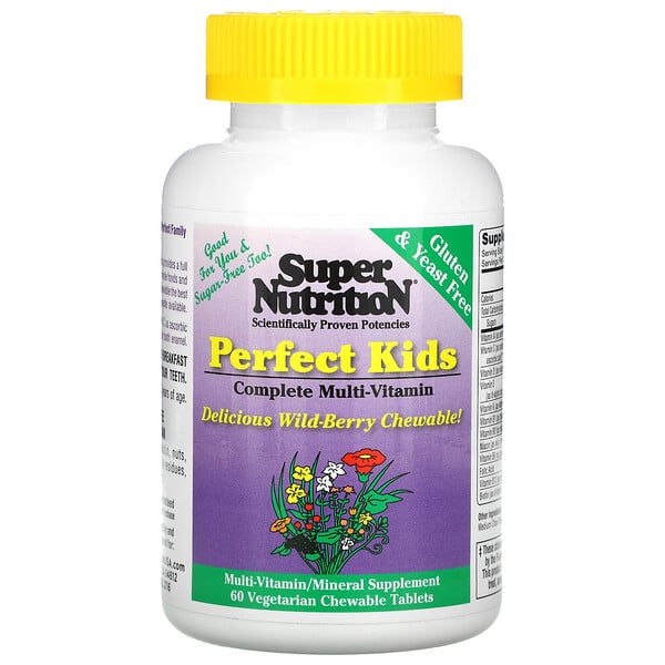 Super Nutrition, Perfect Kids, мультивитаминный комплекс для детей, вкус лесных ягод, 60 вегетарианских жевательных таблеток