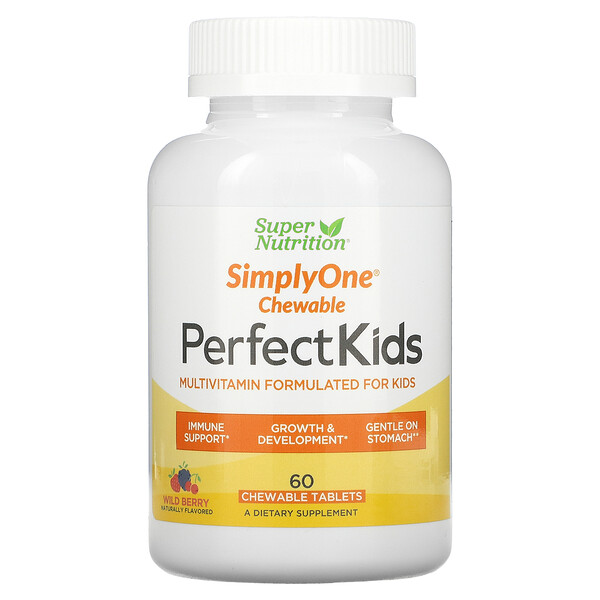 Super Nutrition, Perfect Kids, мультивитаминный комплекс, лесные ягоды, 60 вегетарианских жевательных таблеток