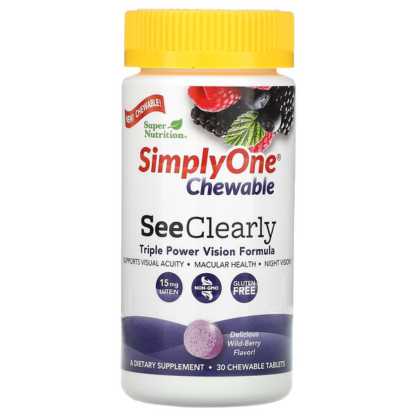 Super Nutrition‏, SimplyOne‏, See Clearly‏, נוסחה בעוצמה משולשת לתמיכה בראייה, בטעם פירות יער, 30 טבליות לעיסות