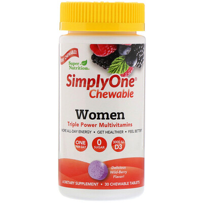 Super Nutrition SimplyOne, Women Triple Power Multivitamin, Wild-Berry Flavor, 30 Chewable Tablets