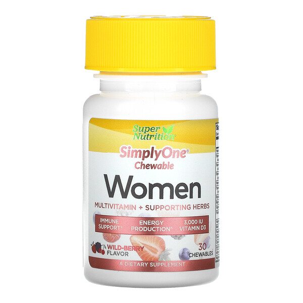 SimplyOne, мультивітаміни та підтримуючі трави для жінок, лісові ягоди, 30 жувальних таблеток