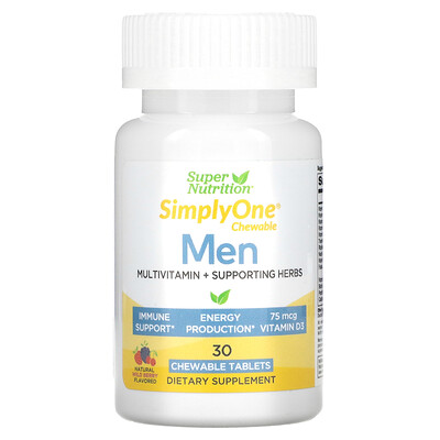 Super Nutrition SimplyOne мультивитамины и полезные травы для мужчин вкус лесных ягод 30 жевательных таблеток