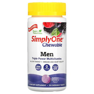Super Nutrition, SimplyOne, Multivitamines triple puissance pour hommes, Baie sauvage, 30 comprimés à croquer