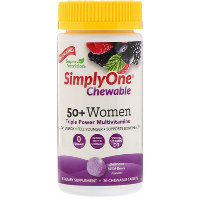 

Super Nutrition SimplyOne, жевательная мультивитаминная добавка тройного действия для женщин старше 50 лет, вкус лесных ягод, 30 жевательных таблеток