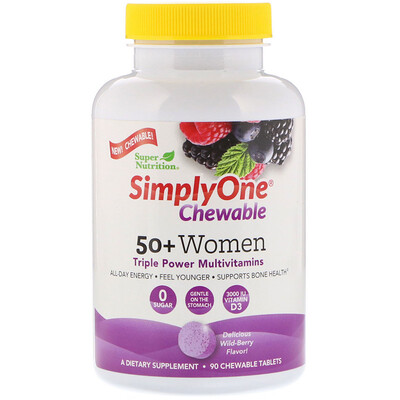 Super Nutrition SimplyOne, мультивитаминная добавка тройного действия для женщин старше 50 лет, вкус лесных ягод, 90 жевательных таблеток