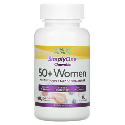 Super Nutrition SimplyOne, мультивитамины и полезные травы для женщин старше 50 лет, вкус лесных ягод, 90 жевательных таблеток