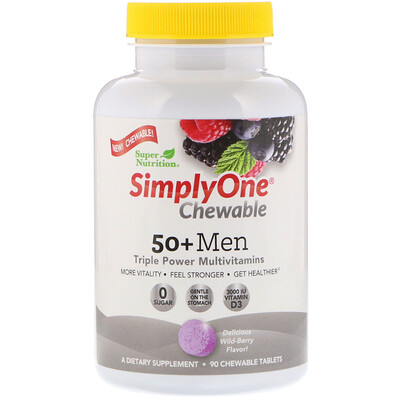 Super Nutrition SimplyOne, Мультивитамины тройной силы для мужчин 50+, Вкус лесных ягод, 90 жевательных таблеток